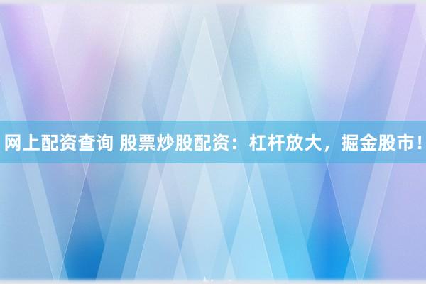 网上配资查询 股票炒股配资：杠杆放大，掘金股市！
