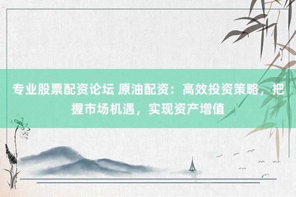 专业股票配资论坛 原油配资：高效投资策略，把握市场机遇，实现资产增值