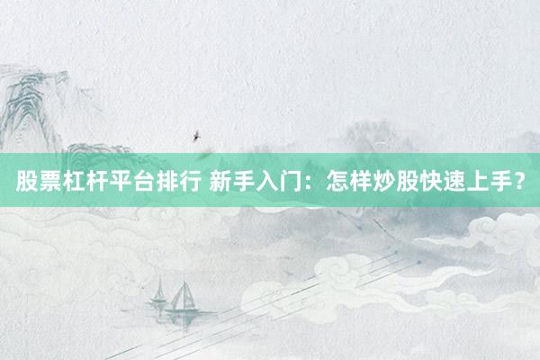 股票杠杆平台排行 新手入门：怎样炒股快速上手？