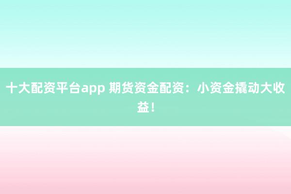十大配资平台app 期货资金配资：小资金撬动大收益！