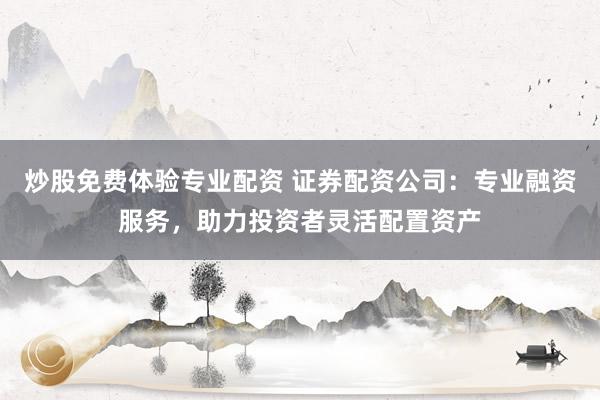 炒股免费体验专业配资 证券配资公司：专业融资服务，助力投资者灵活配置资产