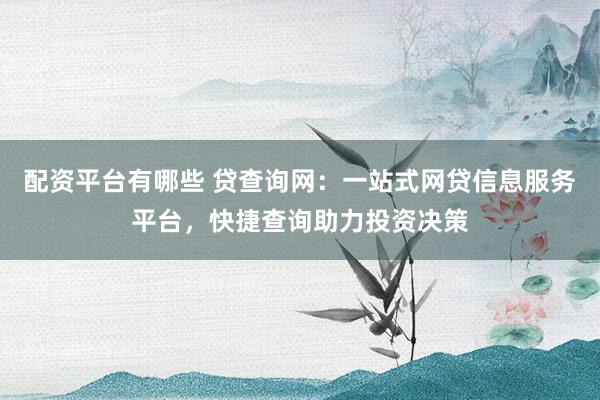 配资平台有哪些 贷查询网：一站式网贷信息服务平台，快捷查询助力投资决策