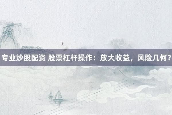 专业炒股配资 股票杠杆操作：放大收益，风险几何？