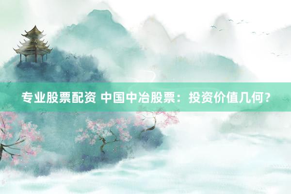 专业股票配资 中国中冶股票：投资价值几何？