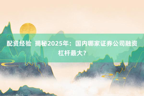 配资经验  揭秘2025年：国内哪家证券公司融资杠杆最大？