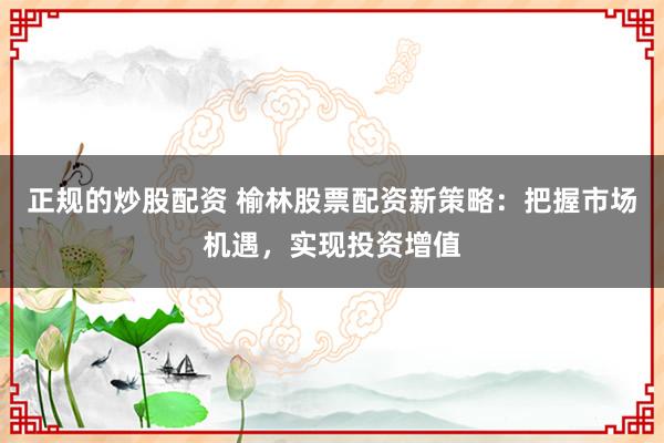 正规的炒股配资 榆林股票配资新策略:把握市场机遇,实现投资增值