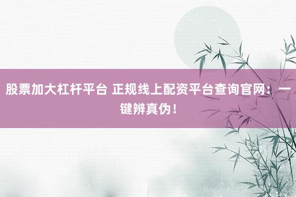 股票加大杠杆平台 正规线上配资平台查询官网：一键辨真伪！