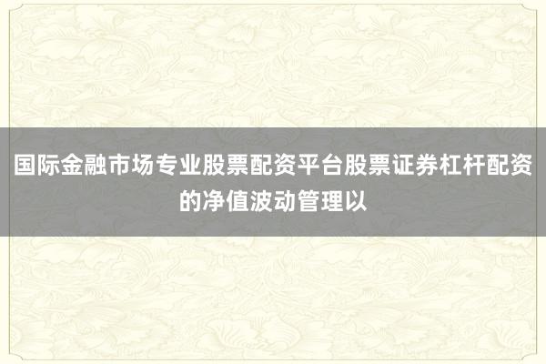 国际金融市场专业股票配资平台股票证券杠杆配资的净值波动管理以