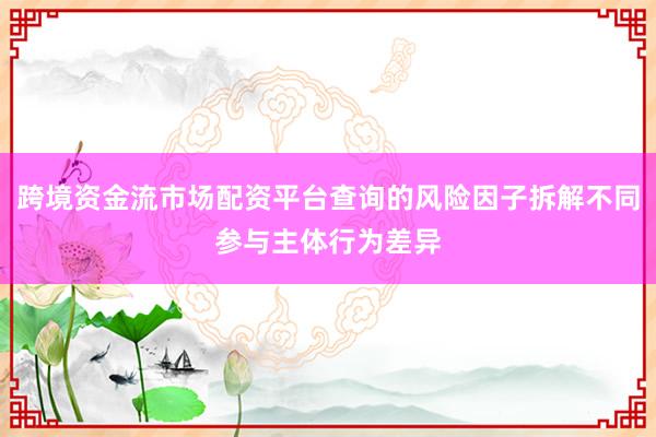 跨境资金流市场配资平台查询的风险因子拆解不同参与主体行为差异